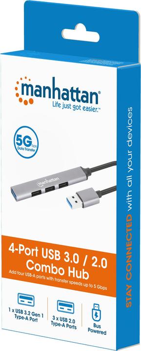 Produktbild Manhattan 4Port USB-A Hub 3x480Mbit/s 1xGbit/s USB-A Stecker (USB-A, 4 Ports)