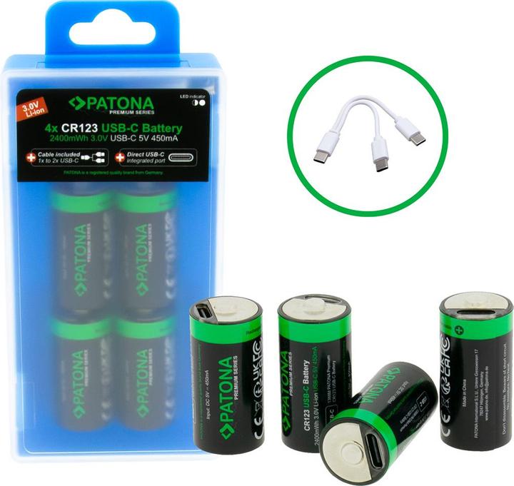 Immagine prodotto Patona Batteria ricaricabile Premium 4x CR123 USB-C (Caricabatterie per fotocamere)