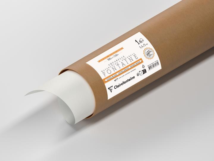 Clairefontaine Fontaine, Aquarellpapier extraweiss satiniert/hot pressed, Rolle 1,4x5m, 300g - (300 g/m², 7 x)