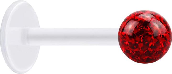 Actual product image Star Piercing Micro Labret transparent with crystal ball red and epoxy protective layer (Surgical steel 316L, without brass, Bioflex)