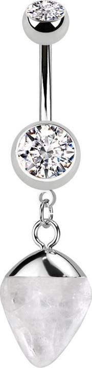 Star Piercing Banane silber mit Anhänger Tropfen Opalite Stein (Mineralisch, ohne Messing, Chirurgenstahl 316L)