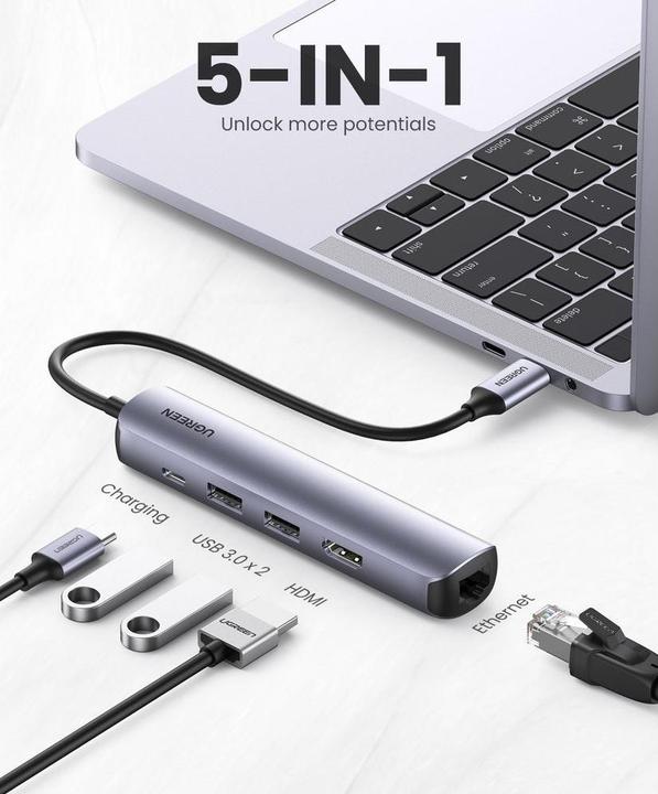Actual product image Ugreen USB-C to 2x USB-A (USB-C, 5 Ports)