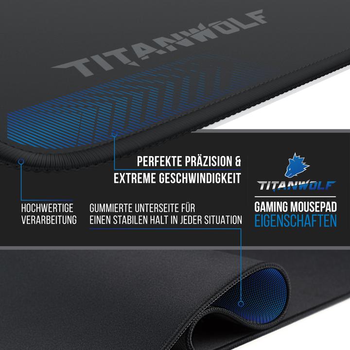 Actual product image Titanwolf Gaming mouse pad XL, 440 x 350mm mouse mat with fabric surface, rubberised back, wolf motif on the (L)