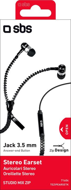 Produktbild SBS Stereo-Kopfhörer mit Kabel Zip, 3,5 mm Klinkenstecker mit Mikrofon und Antworttaste (Kabelgebunden)