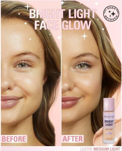 Actual product image Makeup Revolution Bright Light Face Glow Brightening Skin Tint Radiant Finish Lustre Medium (Lustre Medium Light)