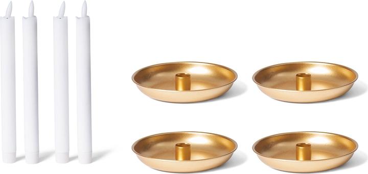 Produktbild Novaliv Kerzenständer Stabkerzen 4er-Set GOLD 15cm Durchmesser mit LED-Kerze Premium (15 x 15 x 15 cm)
