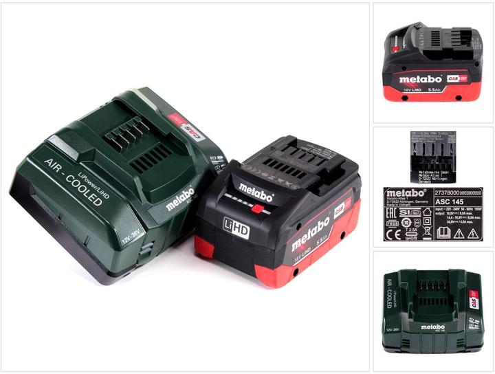 Metabo Akku Basis Set 18V mit 1x Akku LiHD 5,5Ah ( 625368000 ) + Ladegerät ASC 145 ( 627378000 ) (18 V)