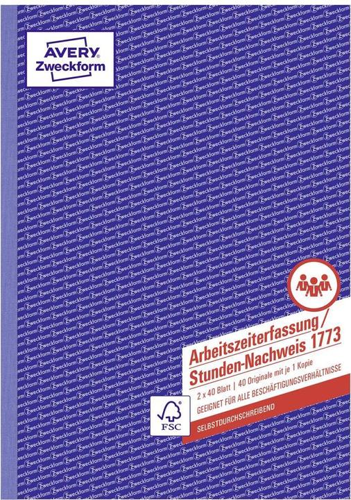 Produktbild Avery Zweckform Stundennachweis Formular 1773-5 DIN A4 (40 x)