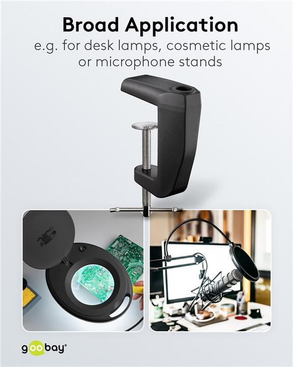 Image du produit Goobay Pince de table de rechange pour lampes loupes avec bras articulé, noir