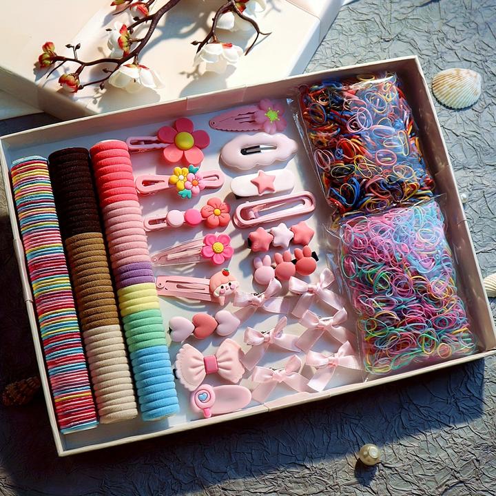 Activity Board 2170pcs Haar Styling Wesentliche Zubehör bunte elastische Haarbänder Harz Haar Zubehör Set (2170 pcs.)