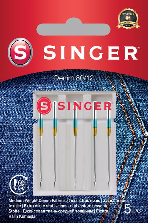 Singer DENIM sewing machine needle, 80/12, pack of 5
