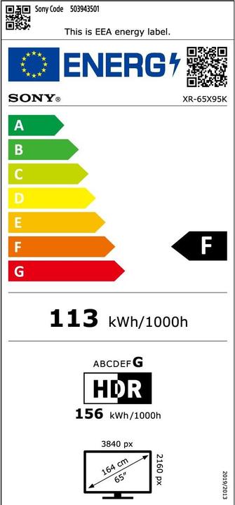 Label énergétique Sony XR-65X95K (65", X95K, Mini-LED, 4K, 2022)