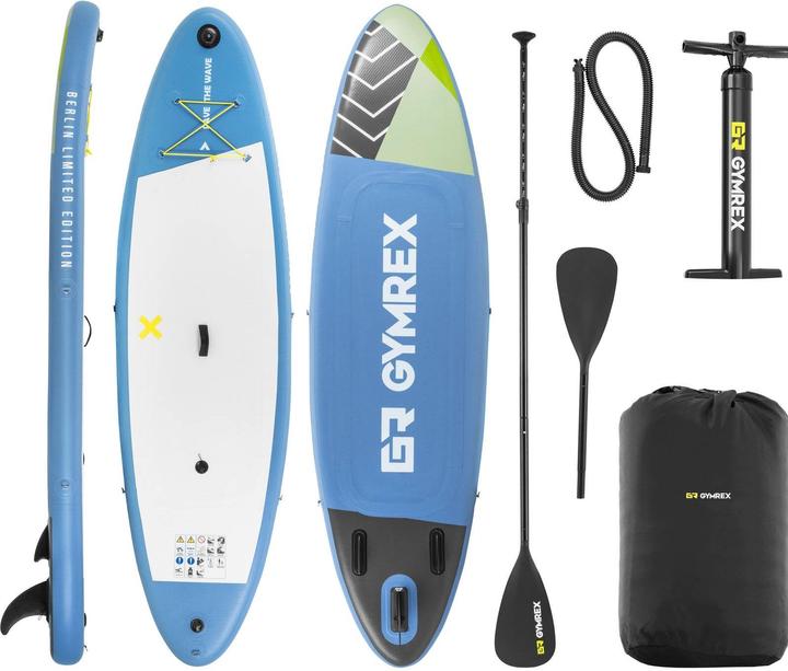 Produktbild Gymrex Stand Up Paddleboard SUP-Board aufblasbar 105 kg hellblau Doppelkammer (10'10")