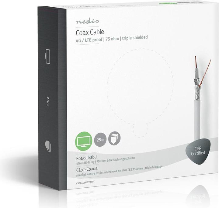 Produktbild Nedis Antennenkabel auf Rolle | 4G / LTE Secure | 75 Ohm | 3-fach geschirmt | ECA | 25.0 m | Koax | (75 dB, Antennenkabel)