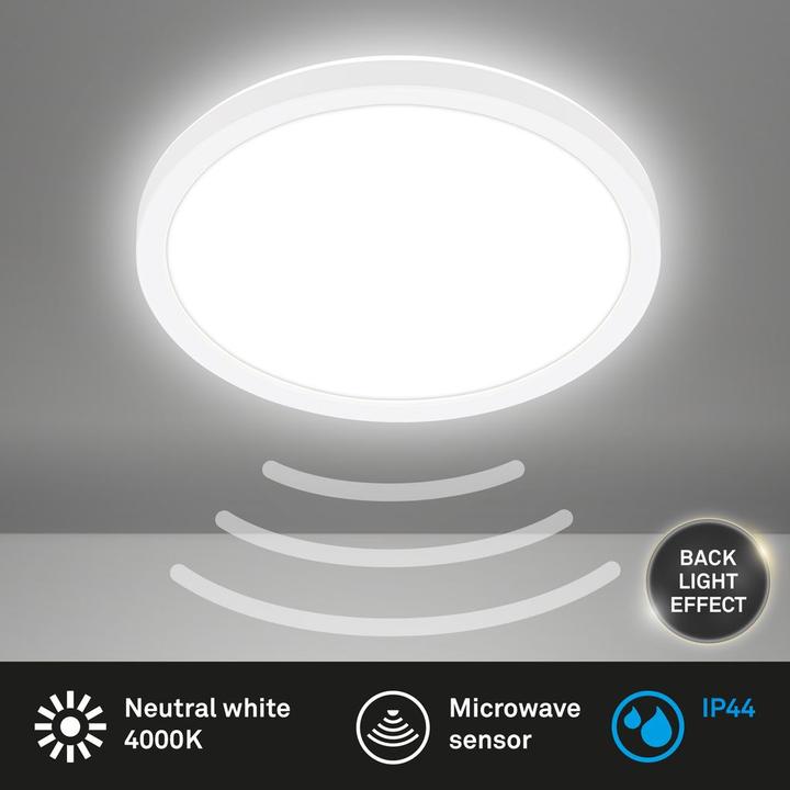 Produktbild Briloner Ultra flat LED Panel with backlight effect + Microwave, IP44, white (1900 lm)