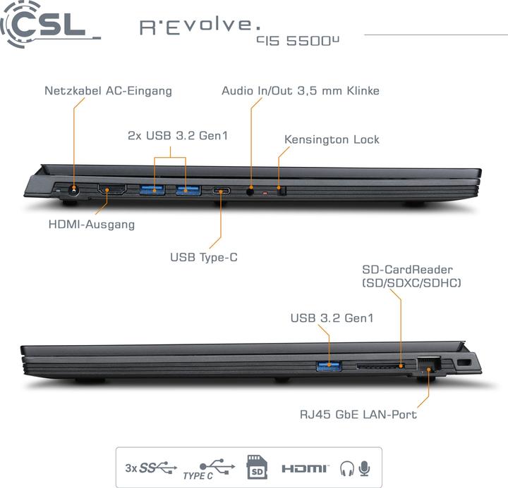 Produktbild CSL Notebook R'Evolve C15 5500U 32GB 1000GB Windows 11 Home (15.60", AMD Ryzen 5 5500U, 32 GB, 1000 GB, DE)