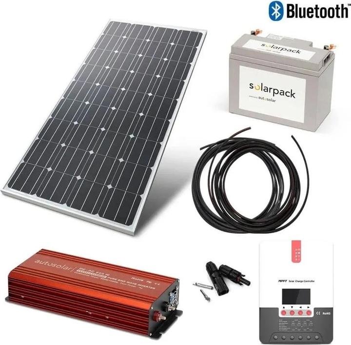 Autosolar Solaranlage Komplettpaket 160W mit Lithiumbatterie 55Ah und 600W-Wechselrichter (150 W)