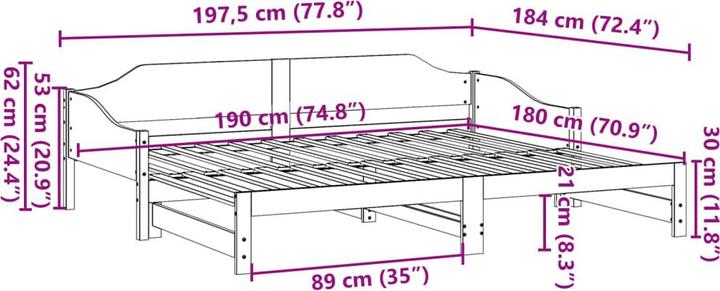 Actual product image VidaXL Extendable day bed (90 x 200 cm)