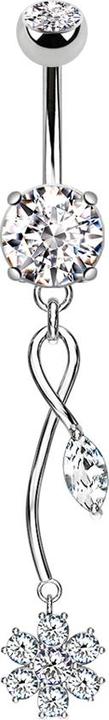 Star Piercing Banane silber mit Anhänger Weinrebe und Kristallblume (Chirurgenstahl 316L, Messing)