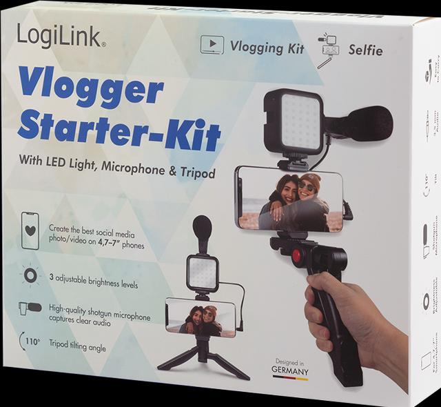 Immagine prodotto LogiLink Kit Vlogger con luce LED, microfono + treppiede, per smartphone da 4,77 pollici