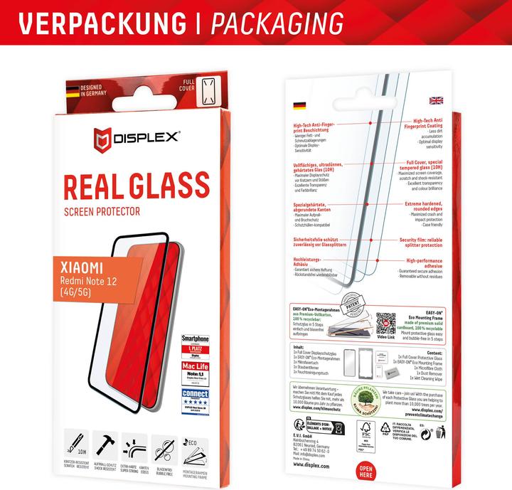Productafbeelding Displex Real Glass, Full Cover Panzerglas (1 Stuk, Xiaomi Redmi Note 12, Xiaomi Poco X5, Xiaomi Redmi Note 12 5G)