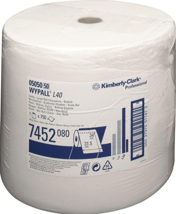 Actual product image Wypall Wipe L40 7452 L315xW310approx. mm white 1-ply (750 x)
