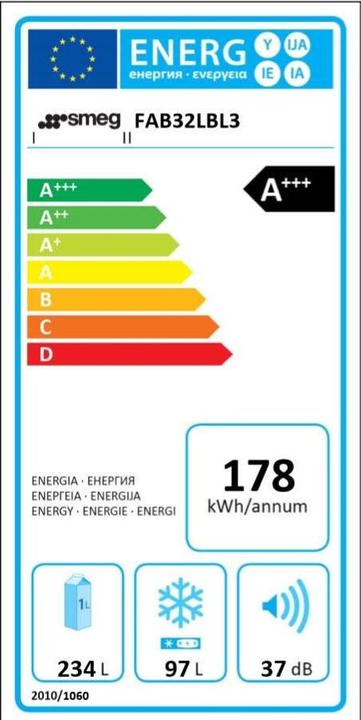 Etichetta energetica Smeg Stile retrò FAB32LBL5 (331 l)