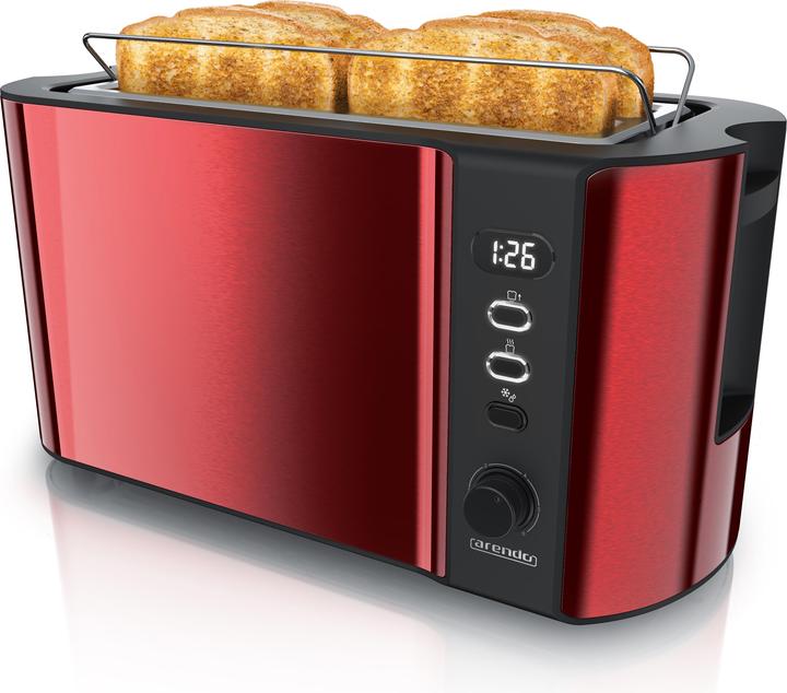 Actual product image Arendo 4 slice stainless steel toaster long slot, bread roll attachment, display with remaining time