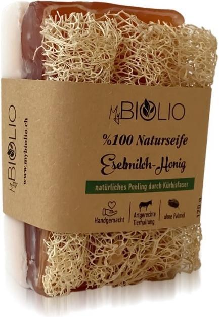 MyBiolio Naturseife Eselmilch-Honig mit Kürbisfaser (Hartseife)