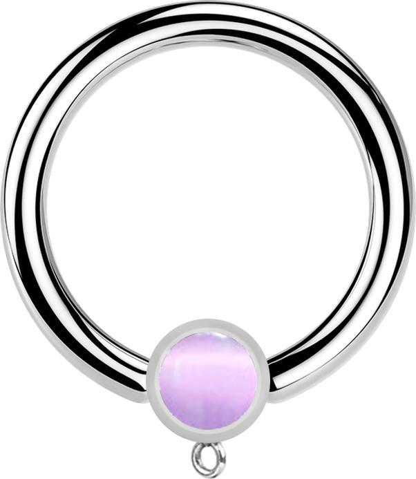 Star Piercing Micro Closure Ring silber mit Zylinder violetter Katzenauge Stein Ring für Anhänger (Mineralisch, Chirurgenstahl 316L, ohne Messing)