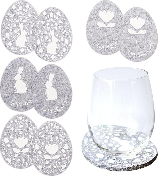 Papierdrachen 8 sottobicchieri di Pasqua in vetro con uova di feltro grigio bianco - Set 03 (8 x, 10 x 10 cm)