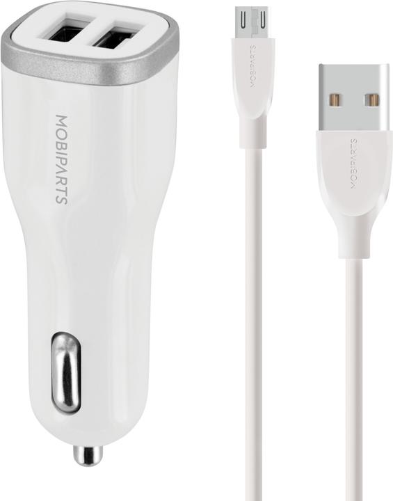 Productafbeelding Mobiparts Car Charger Dual USB 24W/4.8A + Micro USB Cable White
