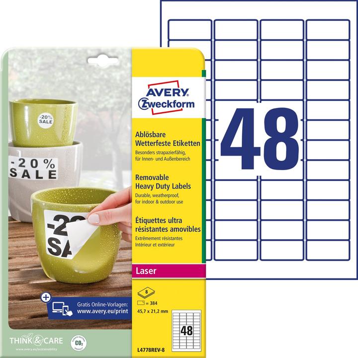 Produktbild Avery Wetterfeste, wieder ablösbare Etiketten