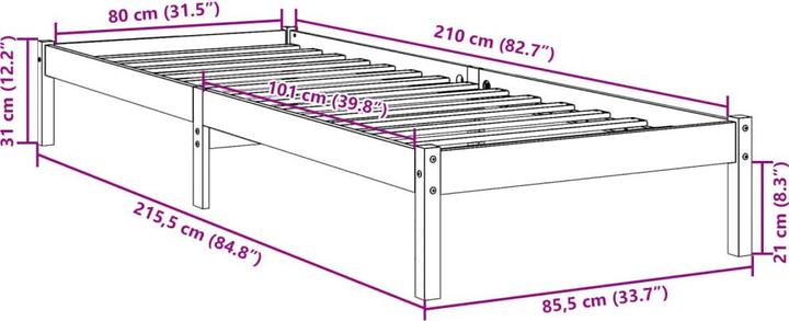 Immagine prodotto VidaXL Bett Extra Lang ohne Matratze 80x210 (80 x 210 cm)