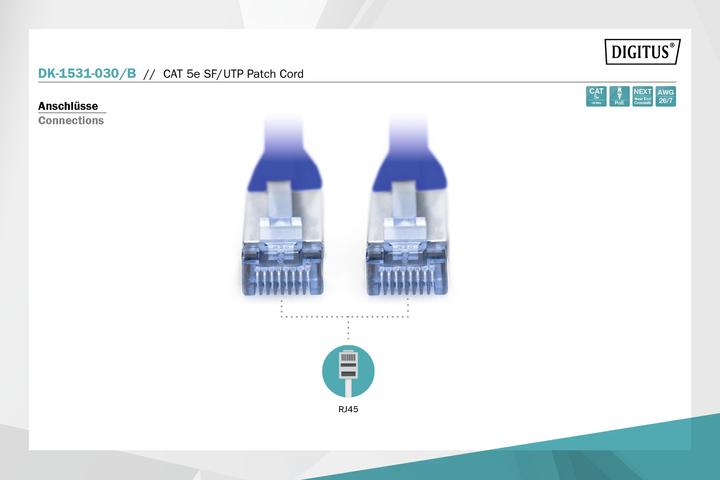 Image du produit Digitus CAT5e SF-UTP Patchk.,3m, bleu (SF/UTP, CAT5e, 3 m)