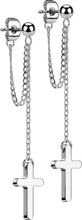 Star Piercing Ohrstecker silber mit Kugel Anhänger Kette mit Kreuz (ohne Messing, Chirurgenstahl 316L)