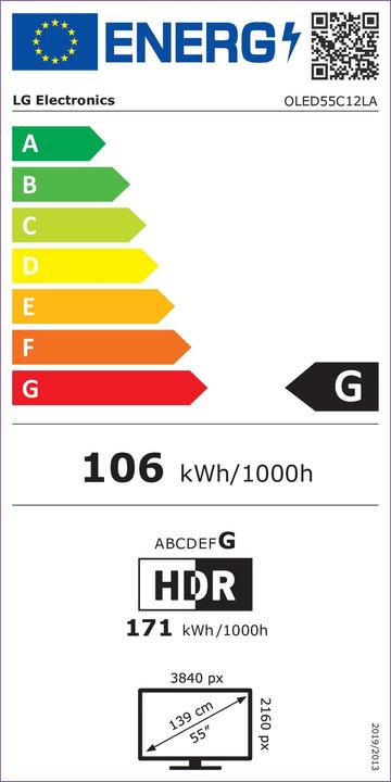 Energie-Label LG OLED55C12LA Fernseher (55 Zoll) Ultra HD Smart-TV WLAN (54.72", OLED, UHD)