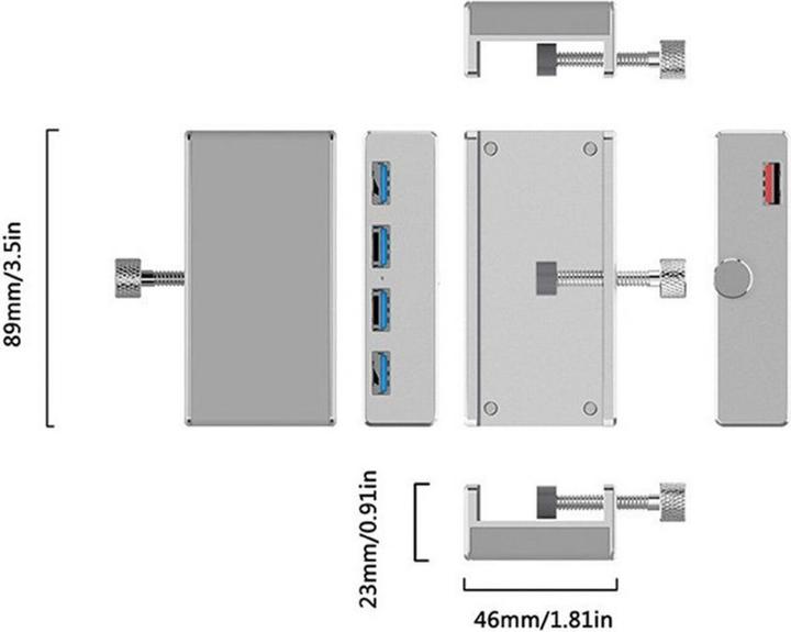 Produktbild Allnet USB 3.0 4 Port Clip Hub (USB-C, 4 Ports)