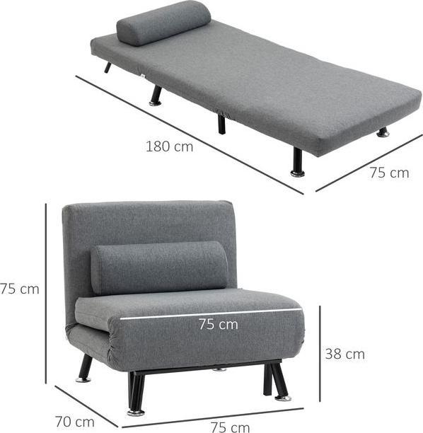 Image du produit Swisshandel24 Lit pliant, fauteuil-lit, dossier inclinable, acier, aspect lin, noir, 75x70x75cm