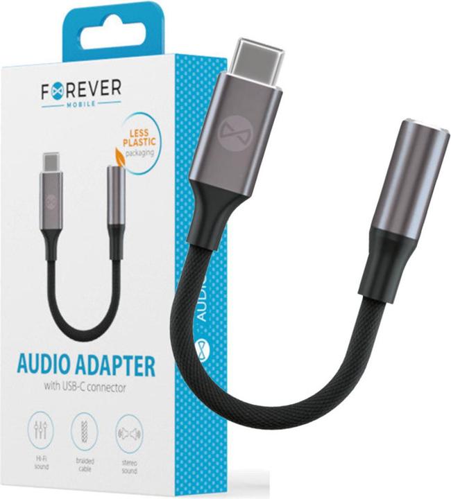 Produktbild Forever Adapter Audio AJC-01 Klinke 3,5 mm - USB-C schwarz (3.5mm Klinke, USB Typ C)