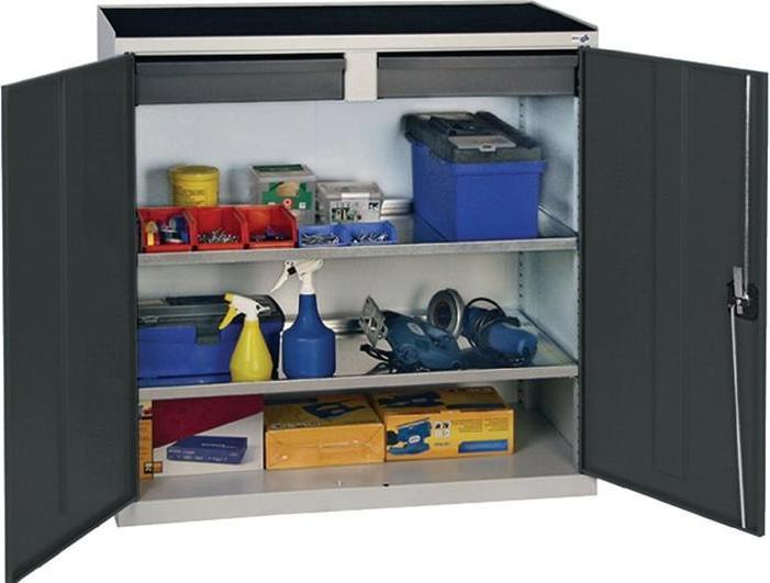 Actual product image Tool/storage cabinet H1000xW1000xD500 mm 2 drawers, 2 shelves light grey, RAL 7035/enzian blue... (80 cm, 120 cm)