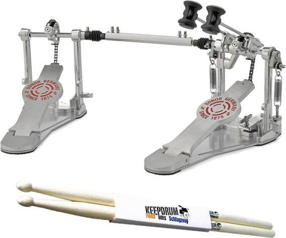 Sonor DP 2000 Bassdrum Doppelpedal mit Drumsticks (Instrumenten Fusspedal)