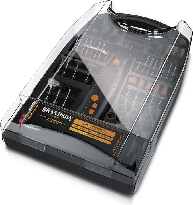Produktbild Brandson Akku Multifunktionswerkzeug 8V 110-Teilig 5000-25000 U/min, Gravieren, Schleifen, Polieren, Schärfen