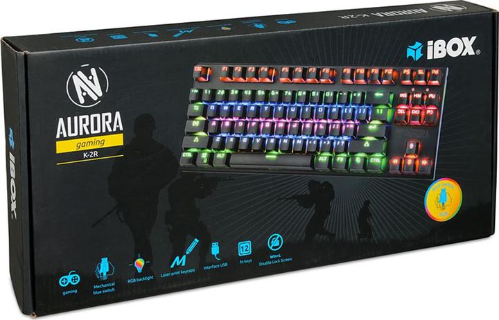 Actual product image iBox Mechanical Gaming Aurora K-2R RGB, Content Blue Switch, US layout (US, Cable)