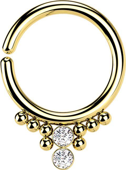 Star Piercing Micro Piercing Ring vergoldet acht Kugeln und zwei Kristalle silber (Chirurgenstahl 316L)