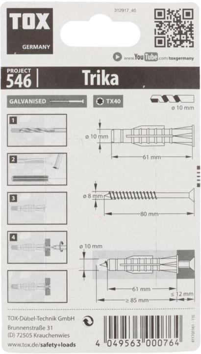 Actual product image Tox All-purpose dowel Trika 10x61 mm, incl. screw 10 pcs. (10 pcs.)