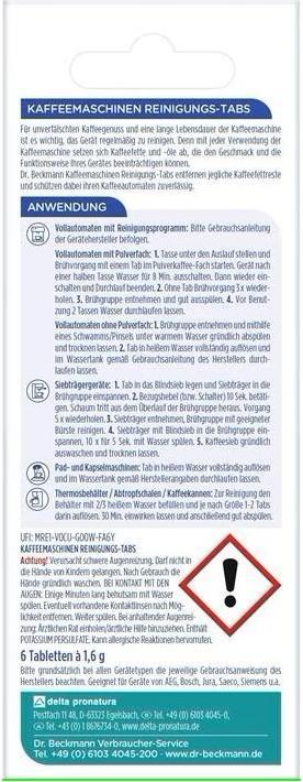 Energielabel Dr. Beckmann Dr.Beckmann tabs voor schoonmaken koffiemachine, 6 stuks