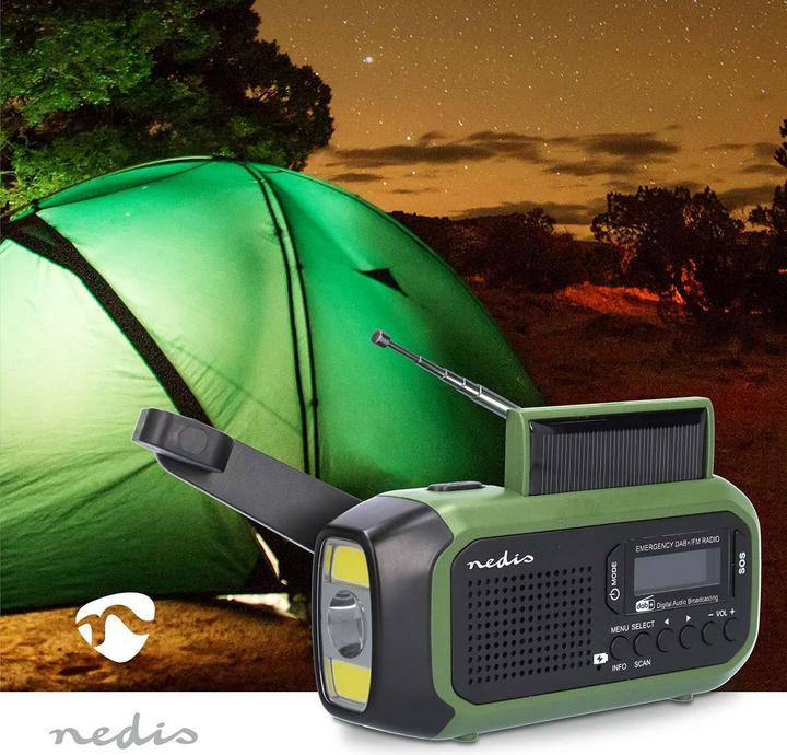 Productafbeelding Nedis Noodradio | Draagbare versie | DAB+ / FM | Werkt op batterijen / Handzwengel / Zonne-energie (DAB+, FM)
