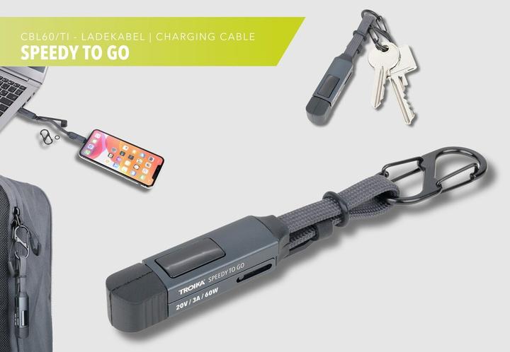 Actual product image Troika SPEEDY TO GO Taschenanhänger mit Ladekabel, titanfarben