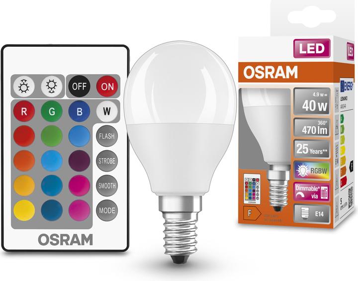 Immagine prodotto Osram Lampade a led retrofit Rgbw con telecomando (E14, 40 W, 470 lm, 1 x, F)